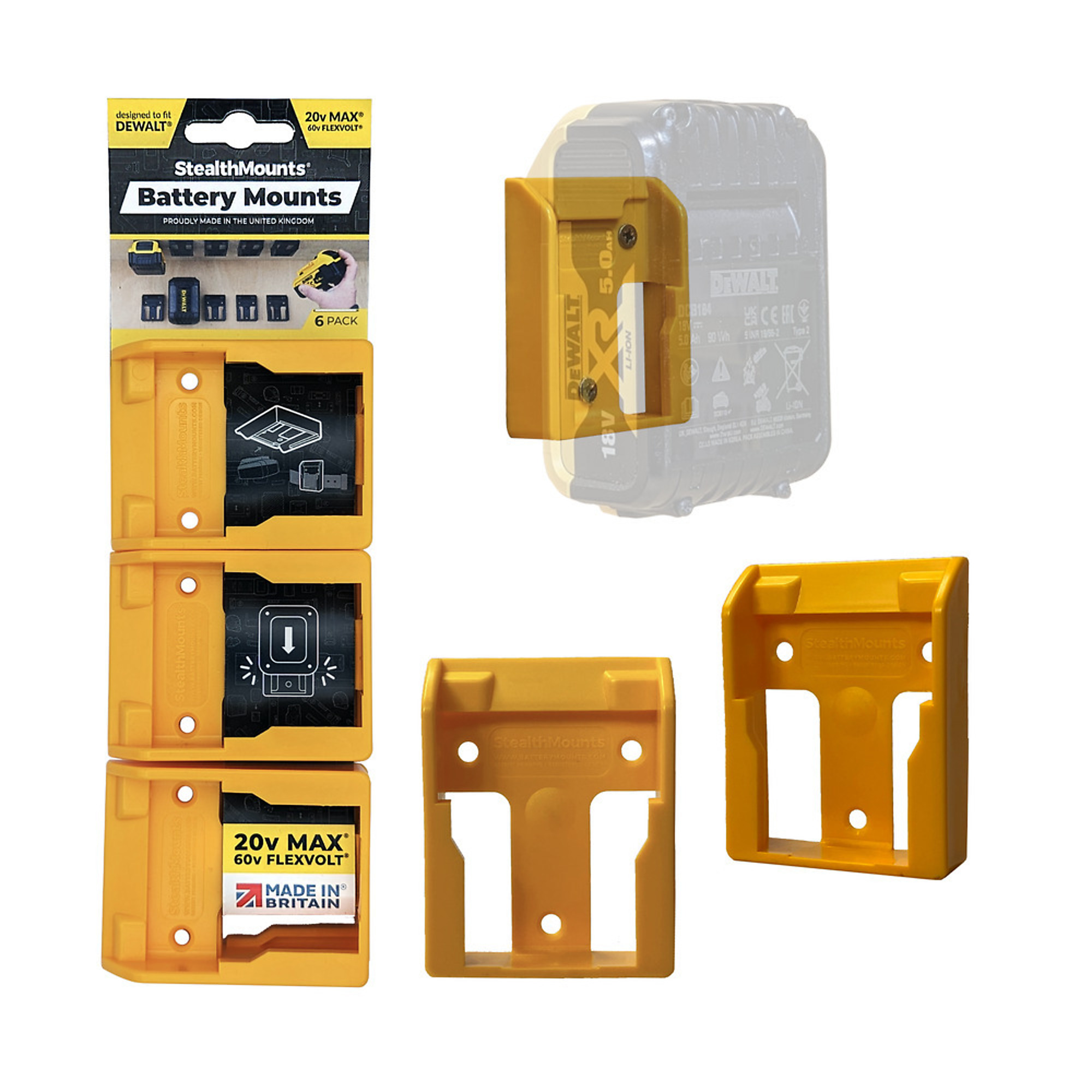 Battery Mounts compatible with DeWalt 20v/60v (6 Pack)
